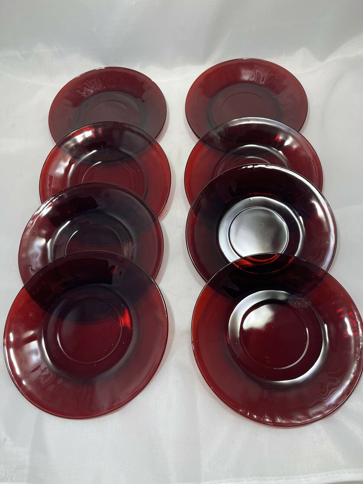 Vintage Ruby Red Saucers 6” Set Of 8