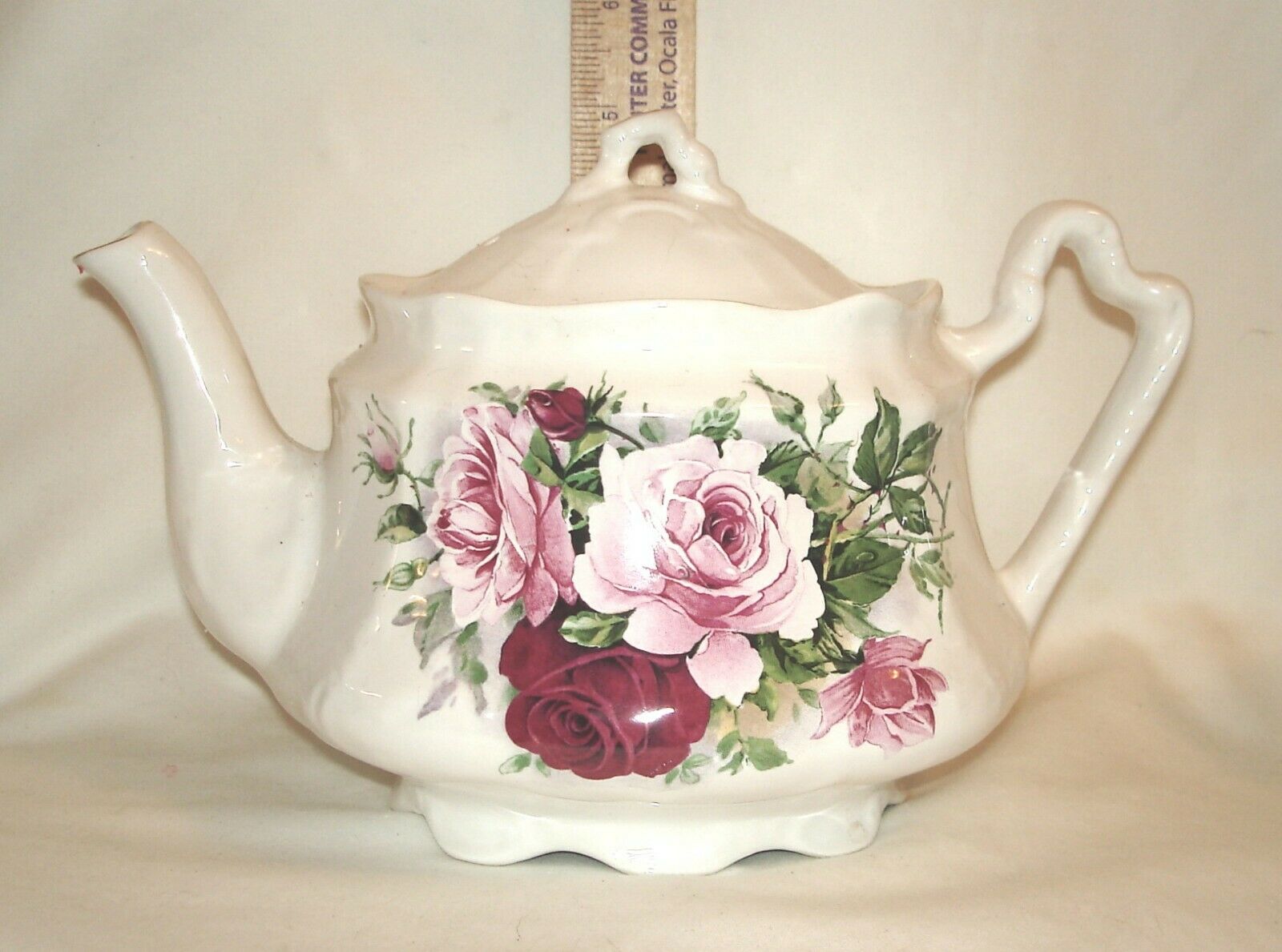Classic English Traditional Rose Floral Tea Pot W Lid Arthur Wood & Son 6457 Euc