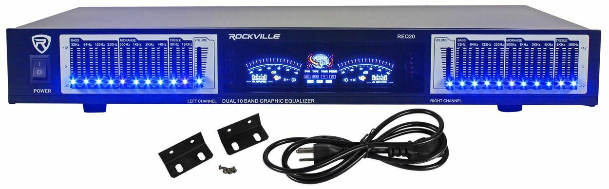 Rockville Req20 19" Rack Mount Pro Dual 10 Band Graphic Equalizer Eq W/vu Meters