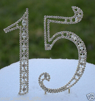 5" Rhinestone Silver Number Fifteen 15 Bling Cake Topper Birthday Anniversary
