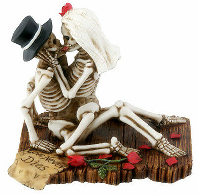 Love Never Dies Skeleton Halloween Wedding Cake Topper.bride Groom Figurine.new