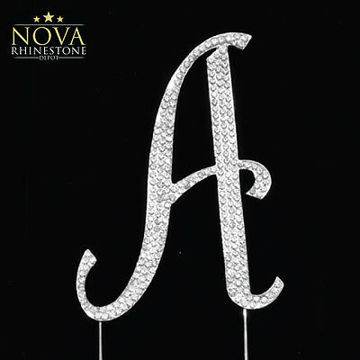 Small Crystal Rhinestone Silver Letter A To Z Monogram Wedding Cake Topper