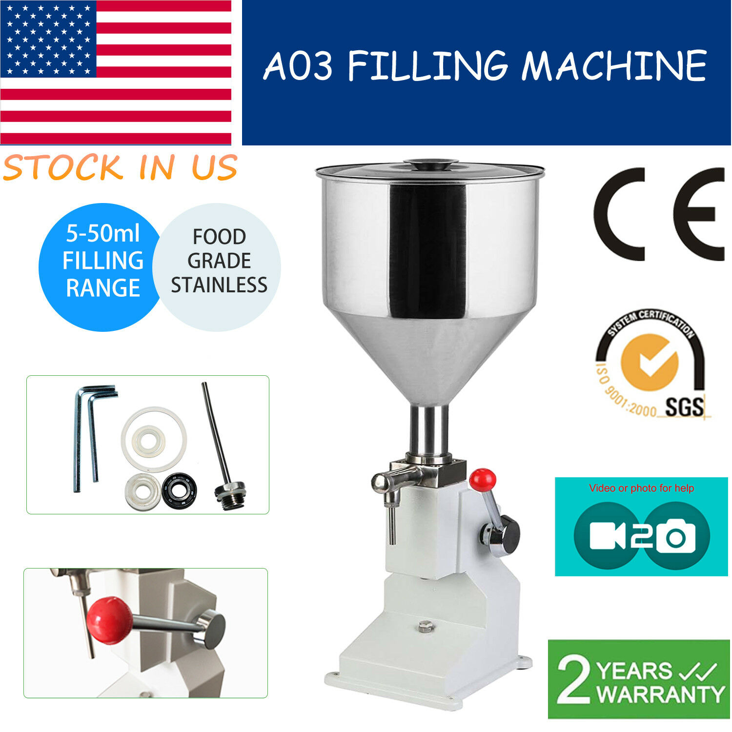 5-50ml Liquid/paste Manual Filling Machine For Lotion Cosmetic 0.17-1.7oz Filler
