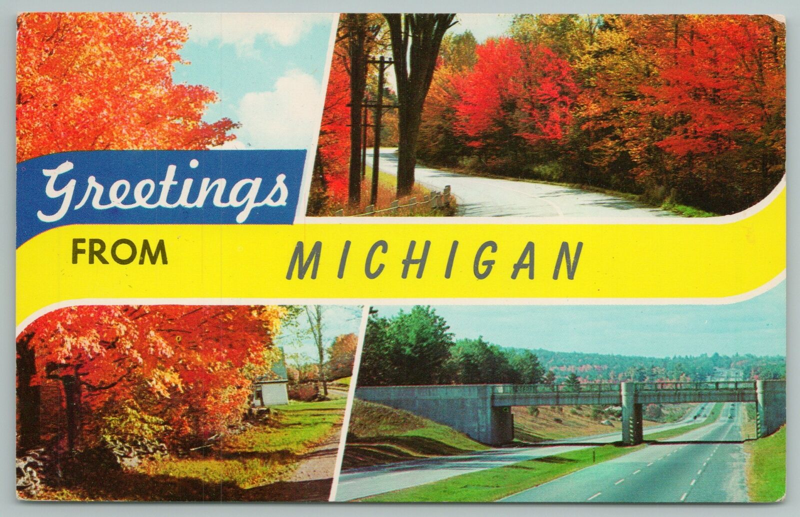 Michigan~greeting Card Views Of Hwy & Roads In Autumn~vintage Postcard
