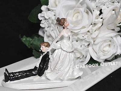 Wedding Cake Topper Figurine Bride And Groom Humor Funny Couple Dragging Groom