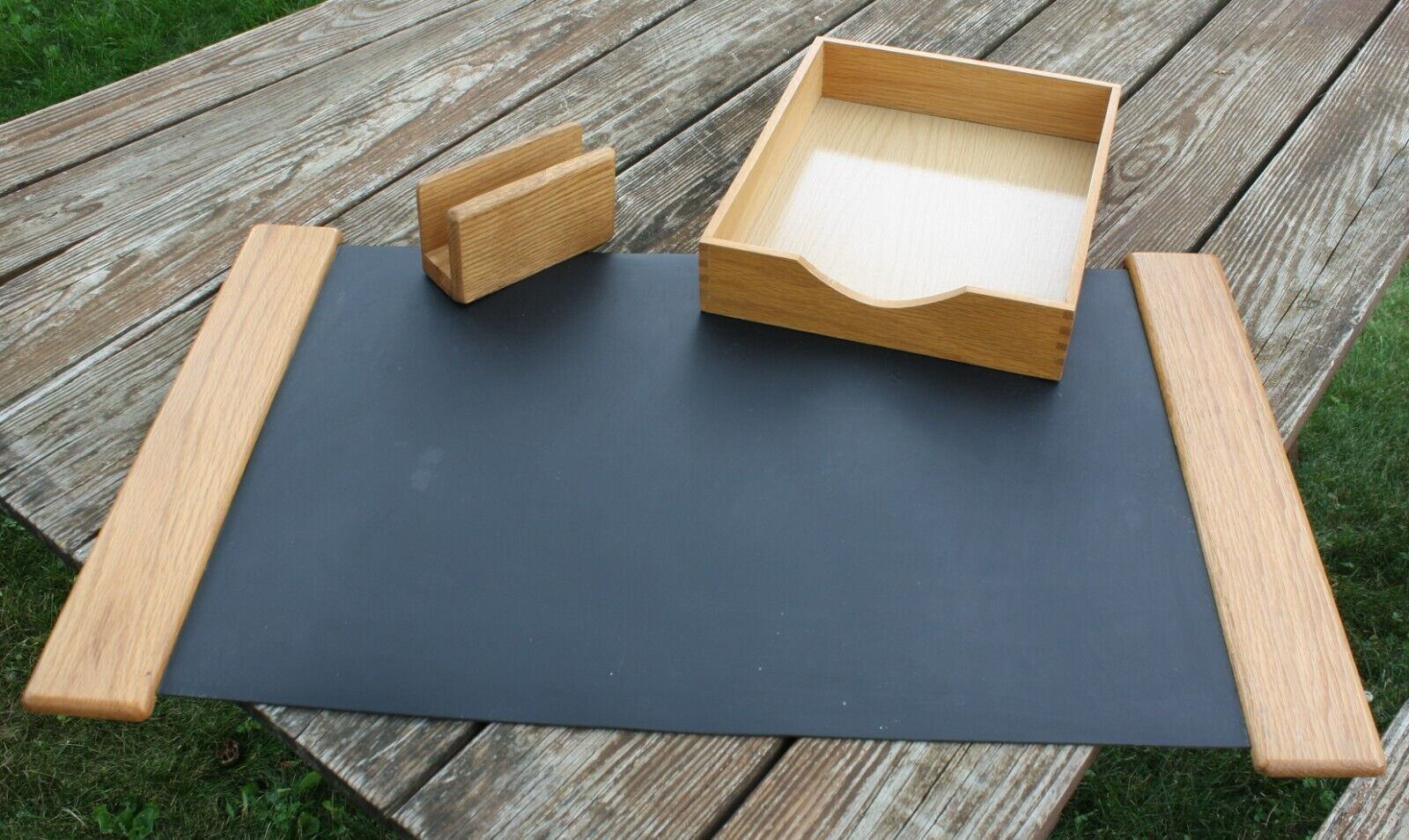 Oak Desk Set - Desk Pad With File & Mail Holder