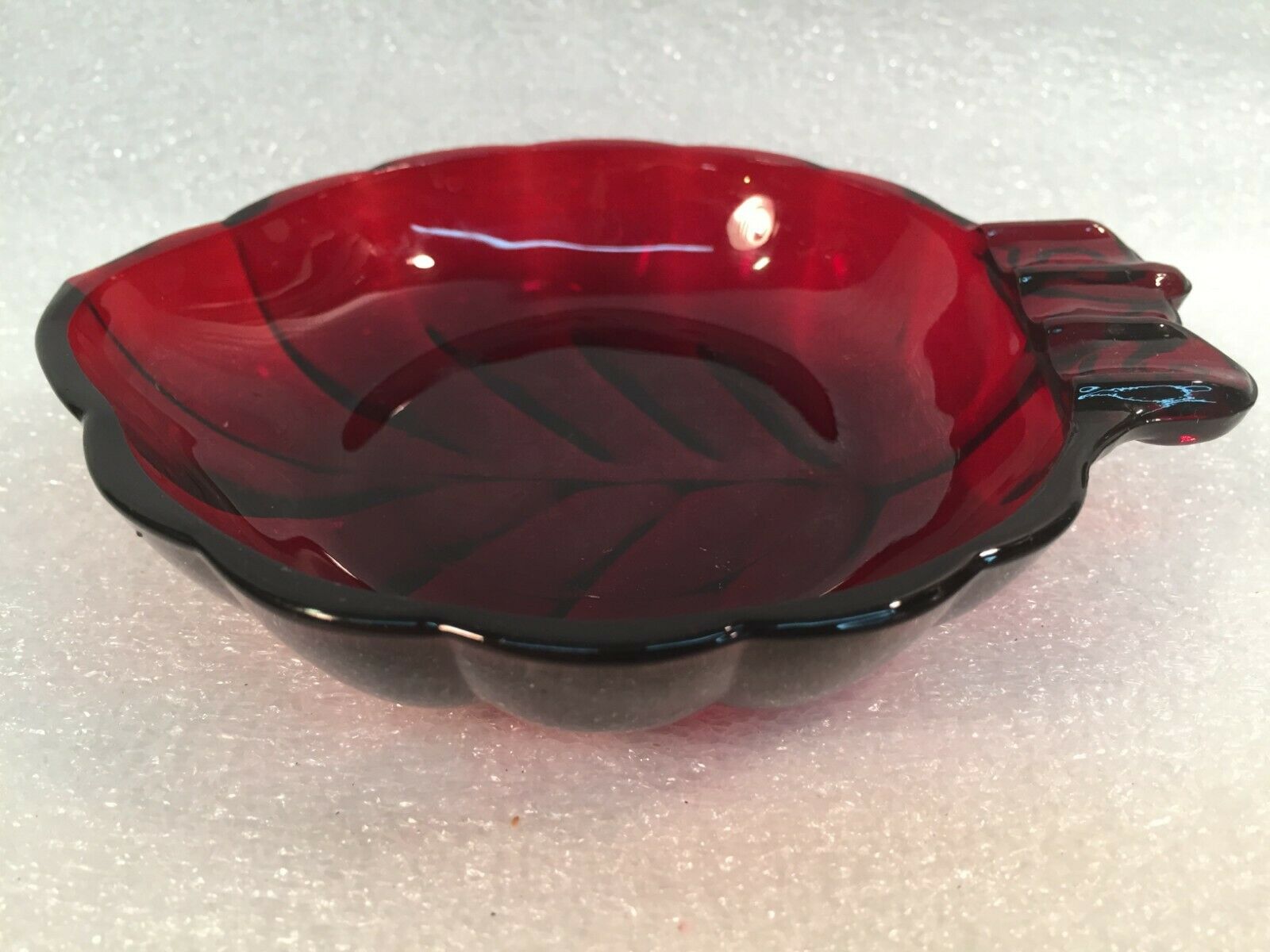 Vintage Anchor Hocking Royal Ruby Glass Leaf Shaped Ashtray