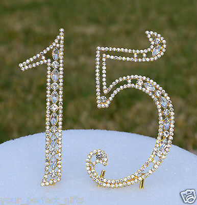 5" Rhinestone Gold Number Fifteen 15 Bling Cake Topper Birthday Anniversary