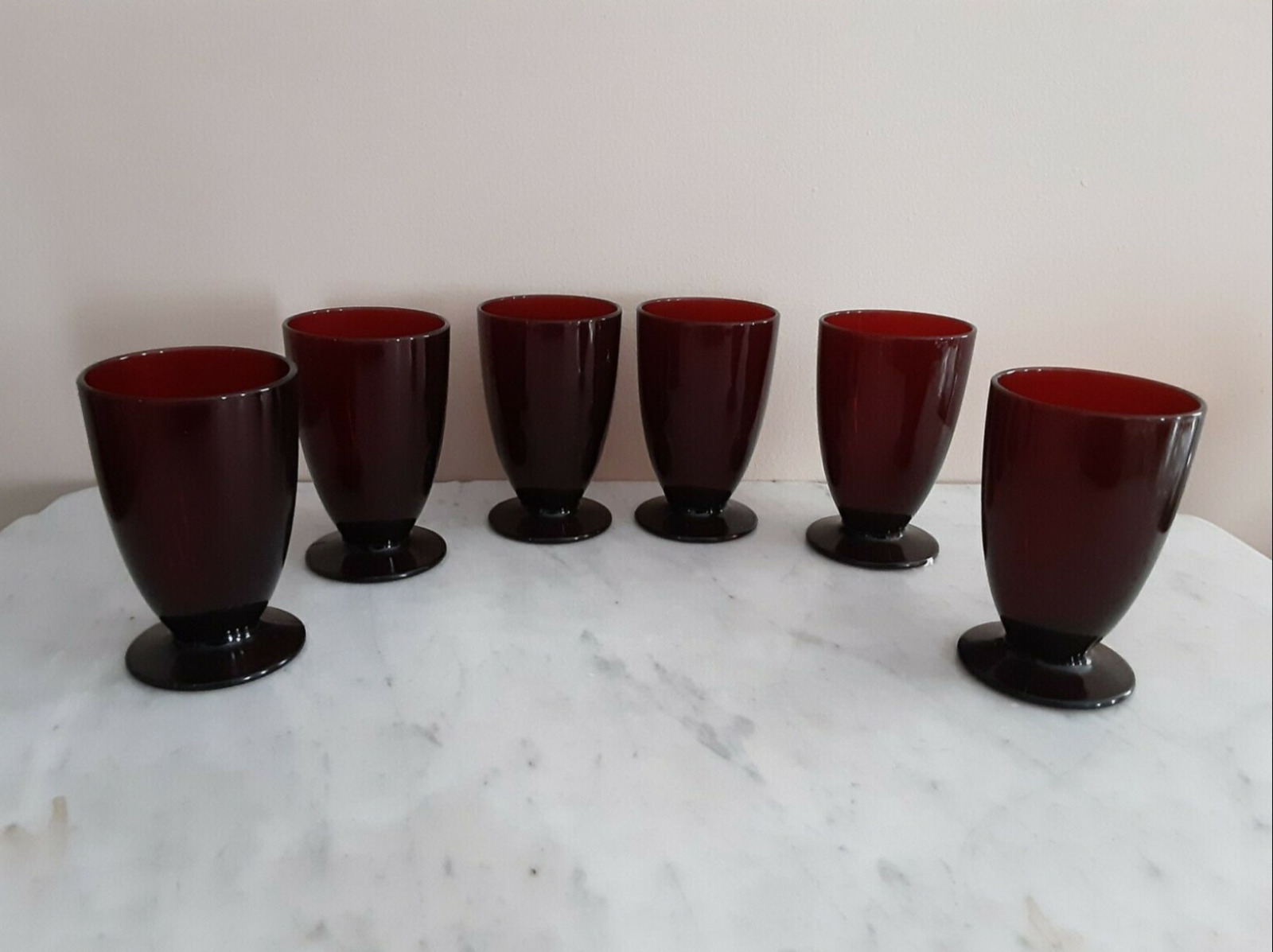 Set Of 6 Vintage Anchor Hocking Royal Ruby Red Footed Glasses/tumblers~pretty