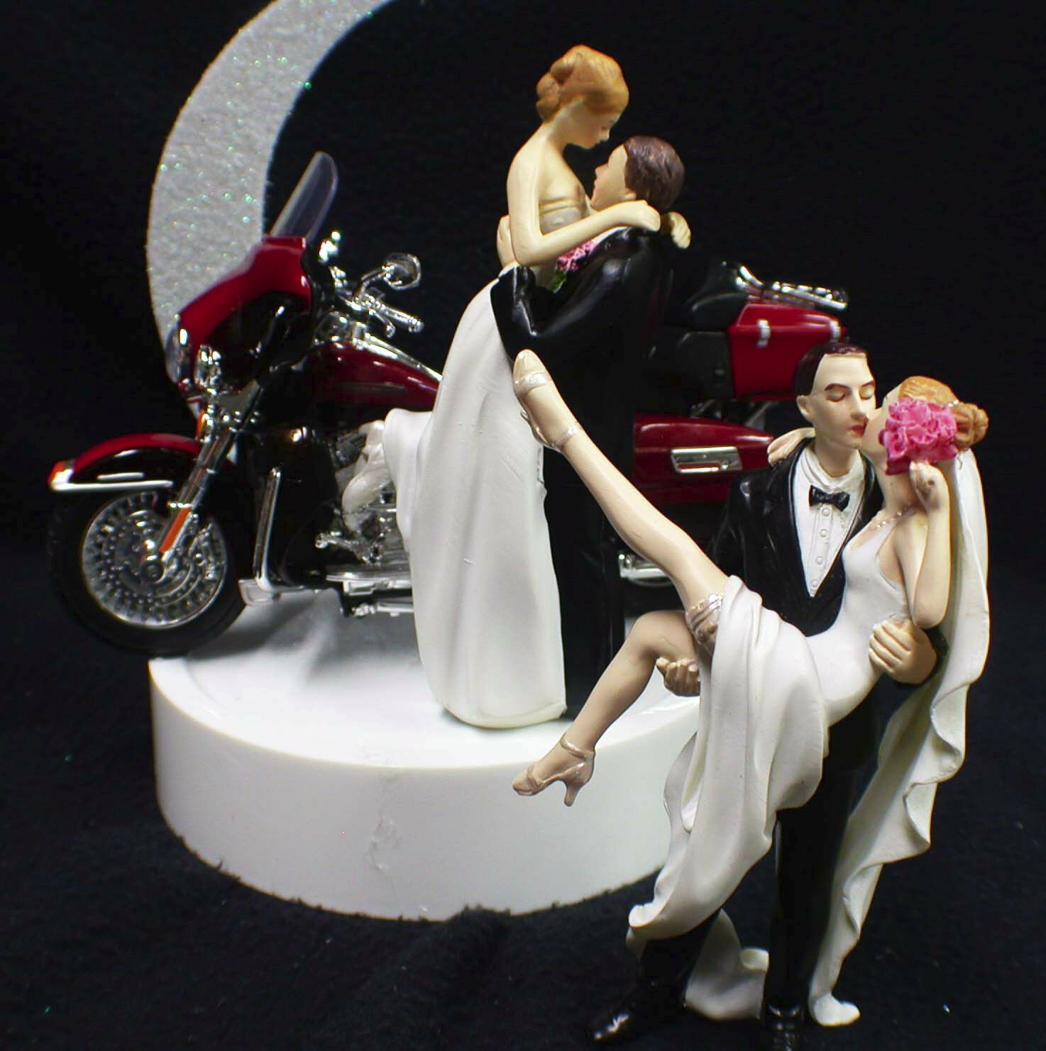 Wedding Cake Topper W/ Harley Davidson Motorcycle Red Electra Glide Sexy Or Kiss