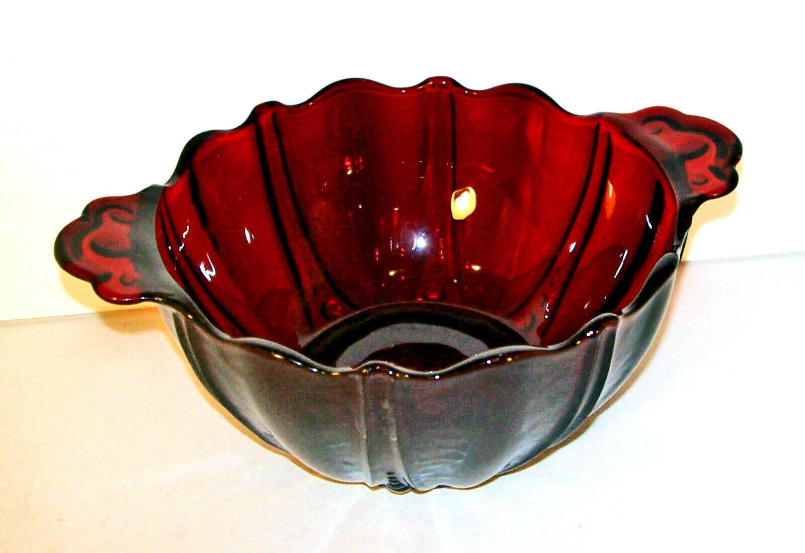 Vintage Anchor Hocking Ruby Red Oyster & Pearl Double Handled Bowl