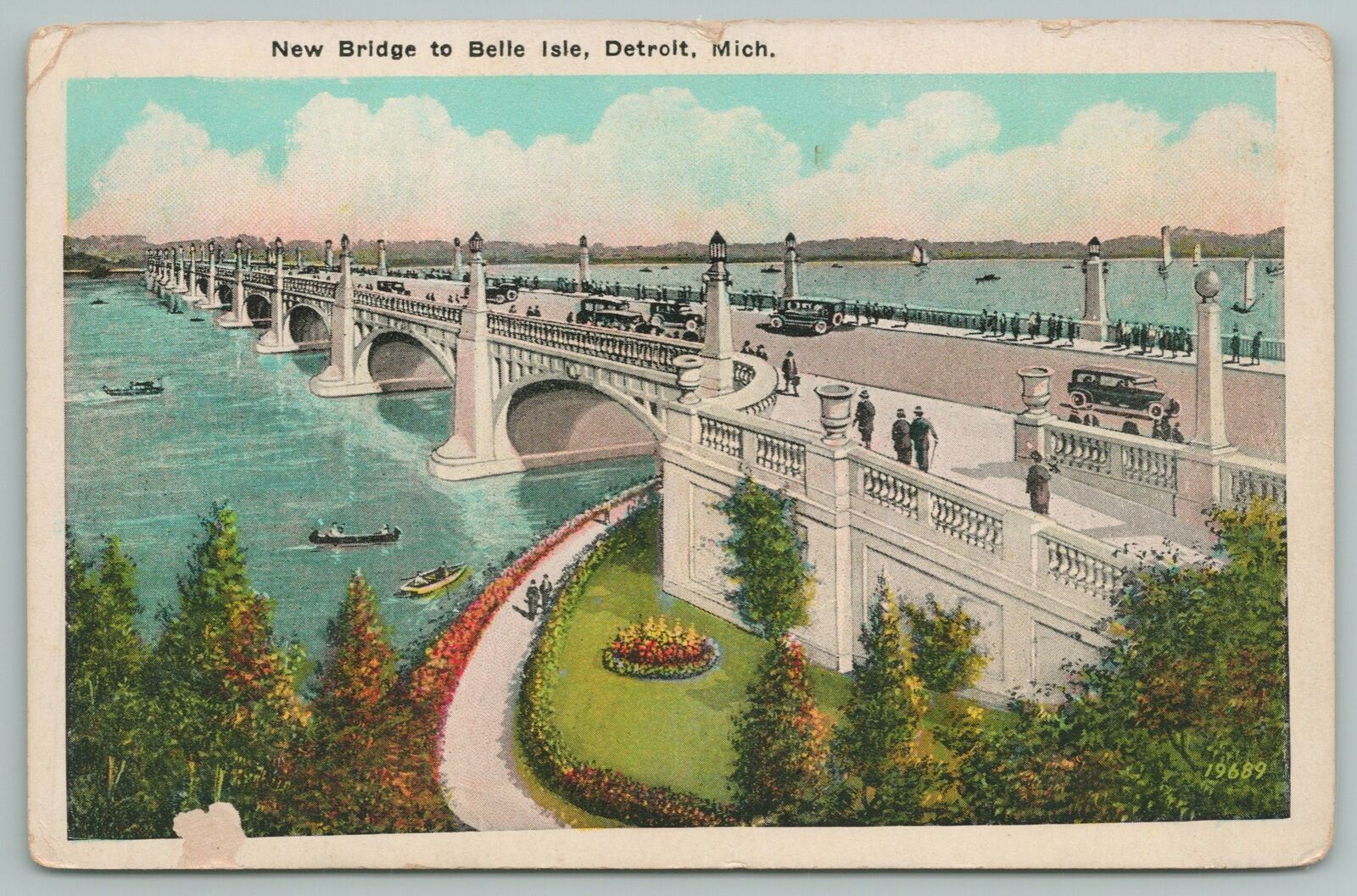 Detroit Michigan~new Bridge To Belle Isle~vintage Postcard