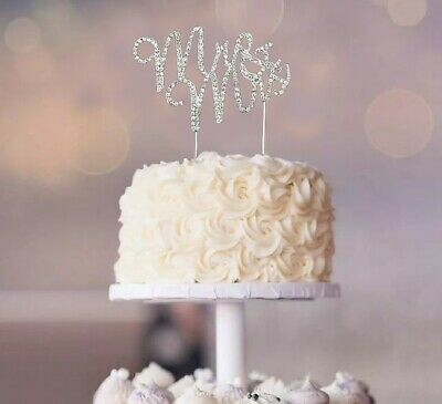 Mr And Mrs Silver Crystal Rhinestone Wedding Cake Topper Reception Decoration