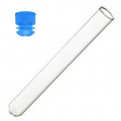 100 Pack, 13 X 100 Rimless Glass Test Tubes With Blue Caps