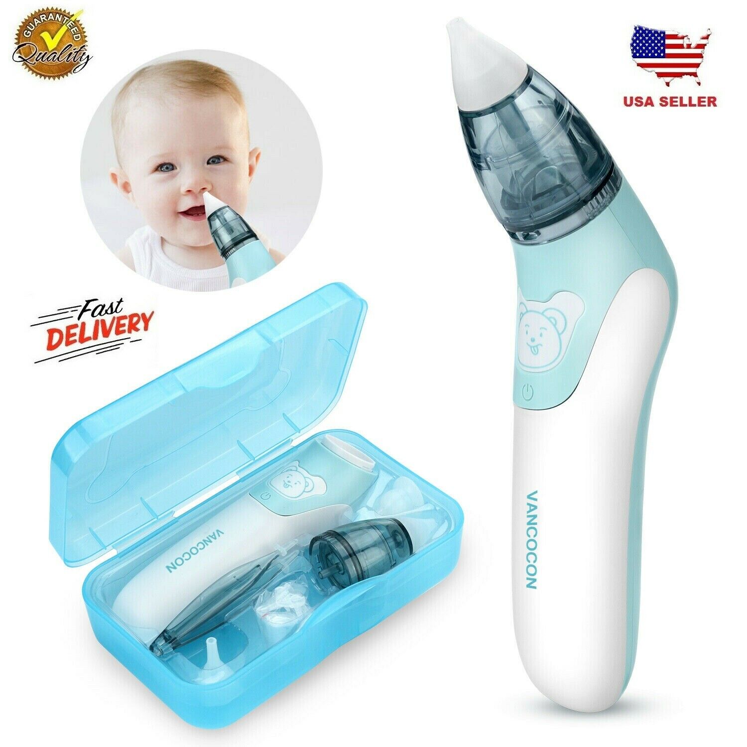 Baby Nasal Aspirator Electric Nose Cleaner Safe Hygienic Nostril W/ 3snot Sucker