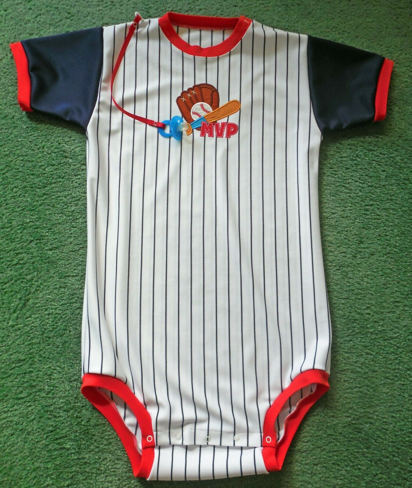 Adult Baby Embroidered Mvp Baseball Stripe Bodysuit Chest 47"  Torso 39"