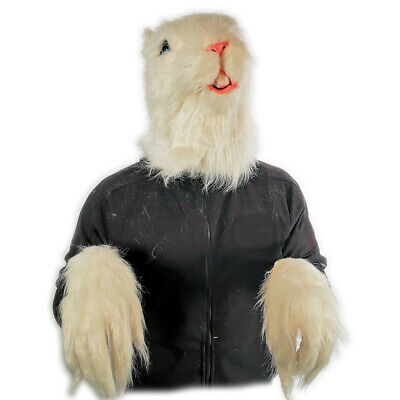 White Fursuit Rat Mask & Gloves Gerbil Animal Latex Costume Halloween Accessory