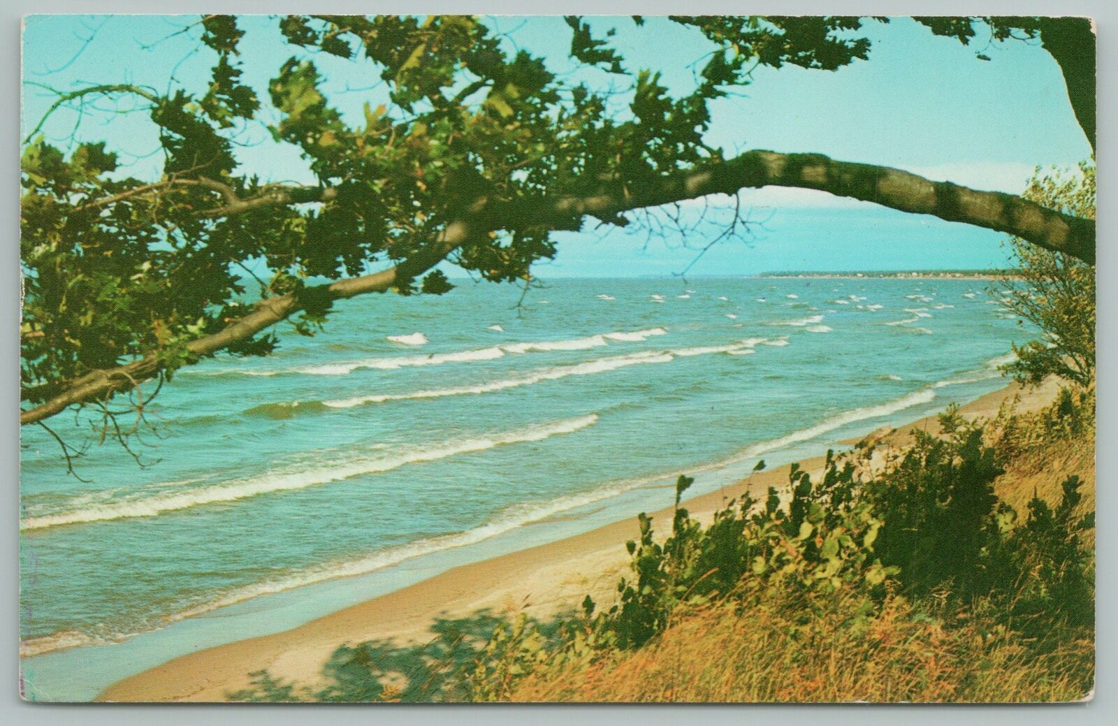 Michigan~white Capped Waves On Shoreline~vintage Postcard