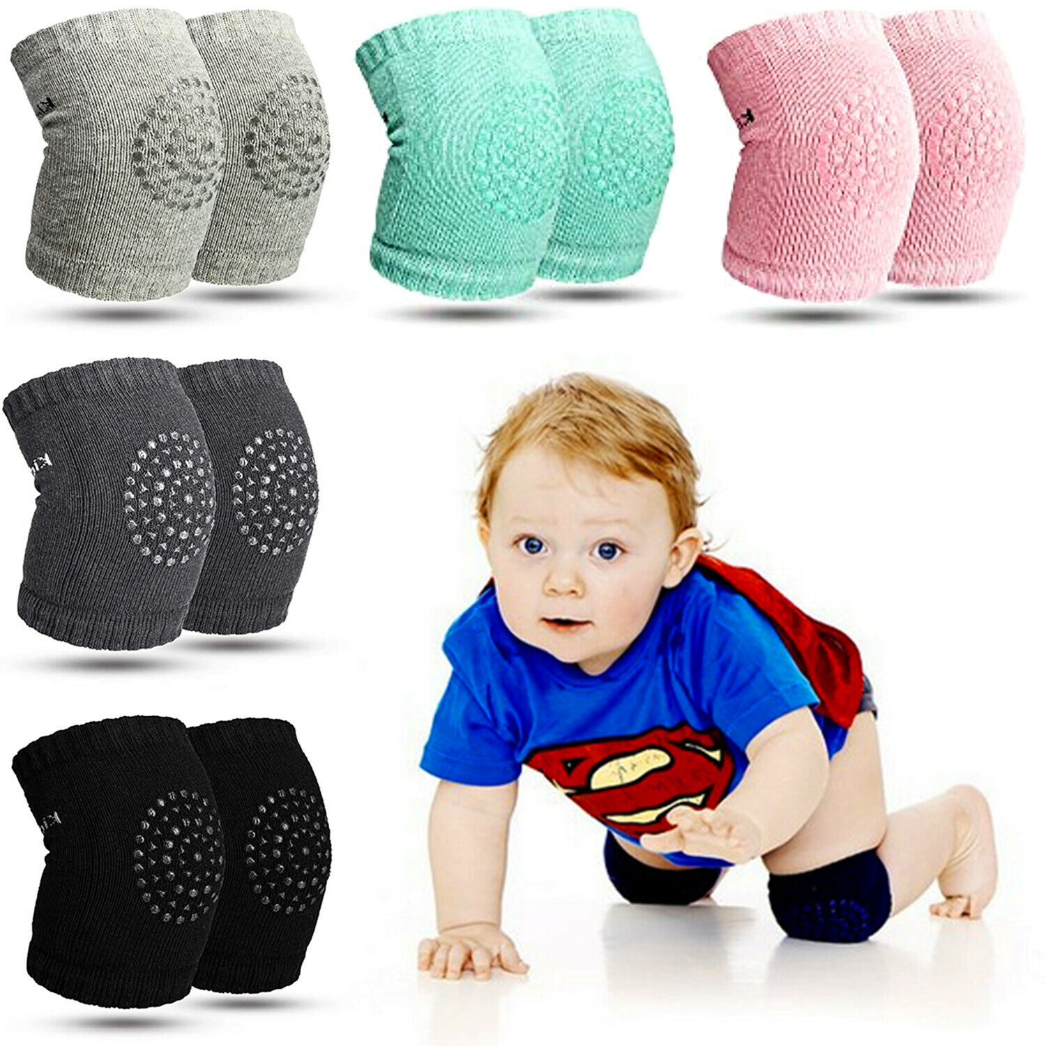 5 Pairs Crawling Knee Pads Safety Anti-slip Walking Leg Elbow Protector For Baby