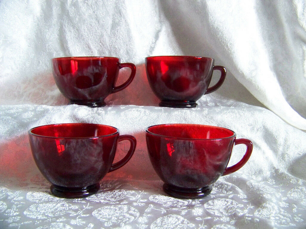 Fire King Anchor Hocking Royal Ruby Lot Of 4 Punch Snack Coffee Cups Glass