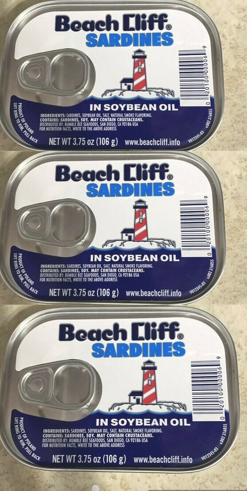 Beach Cliff Sardines In Soybean Oil, 3.75 Ounce Can,  (3pack)