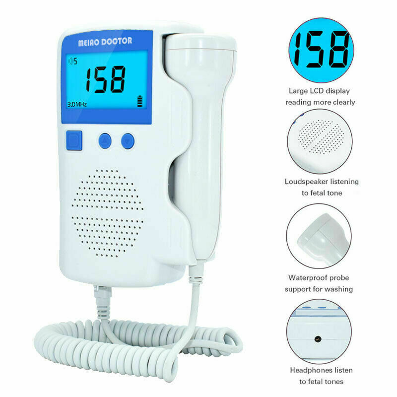 Fetal Meter Baby Heartbeat Monitor Fhr Lcd Probe Pregnancy 3.0mhz