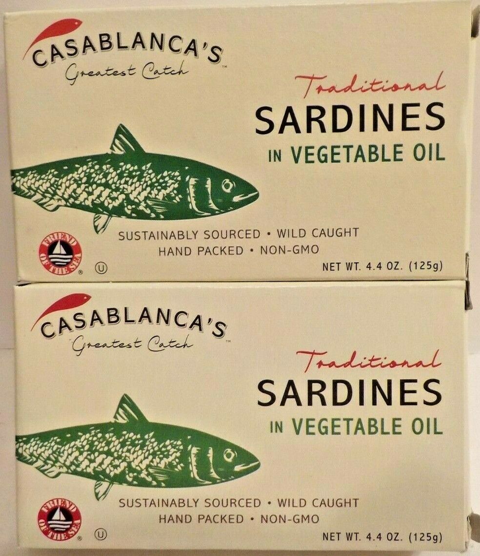 Casablanca's Sardines In Vegetable Oil  4.4 Oz/125g Can  Wild Caught  - Two Cans