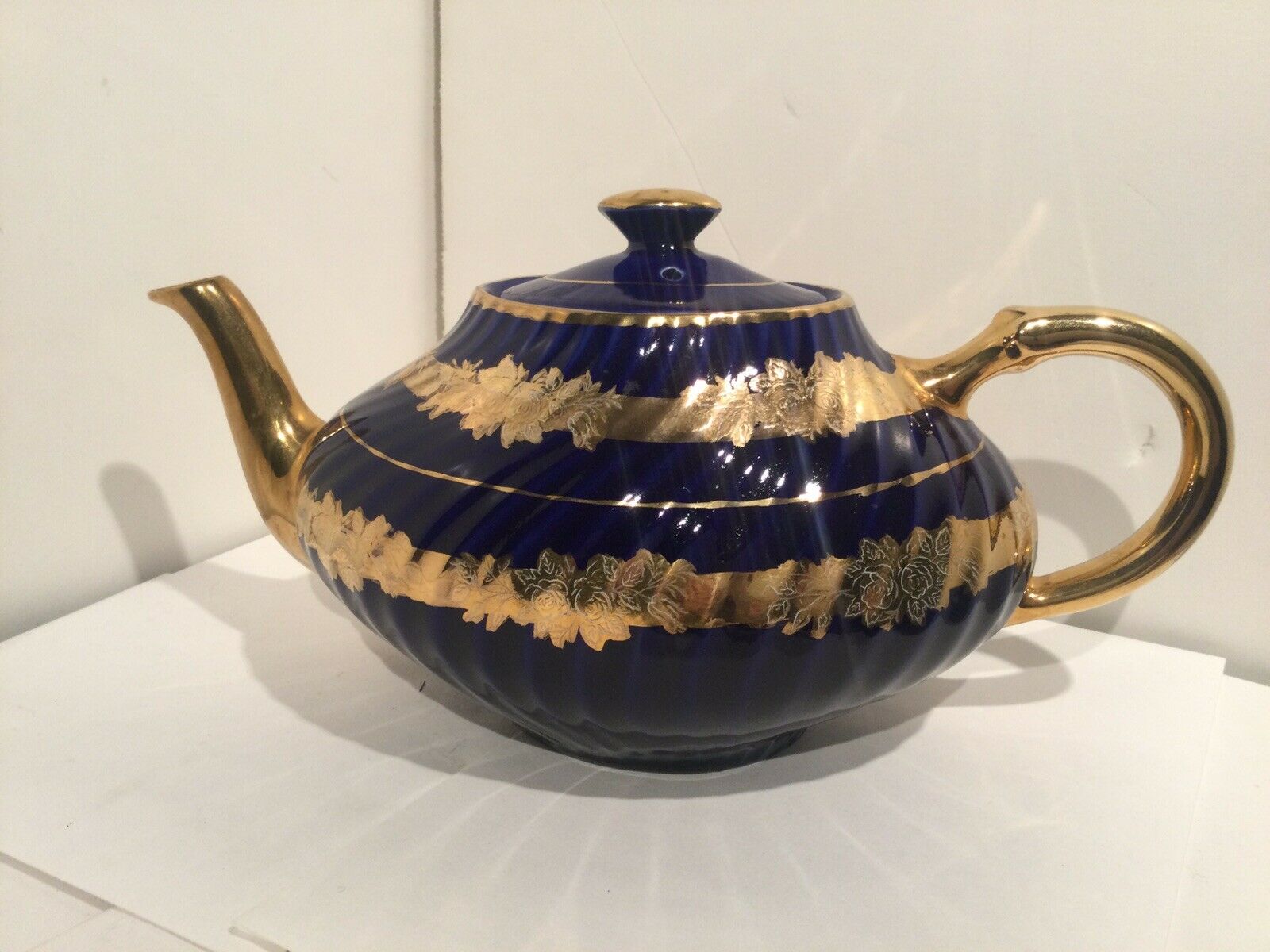 Vintage Colbalt Blue & Gold Arthur Wood England 11” Teapot #5266