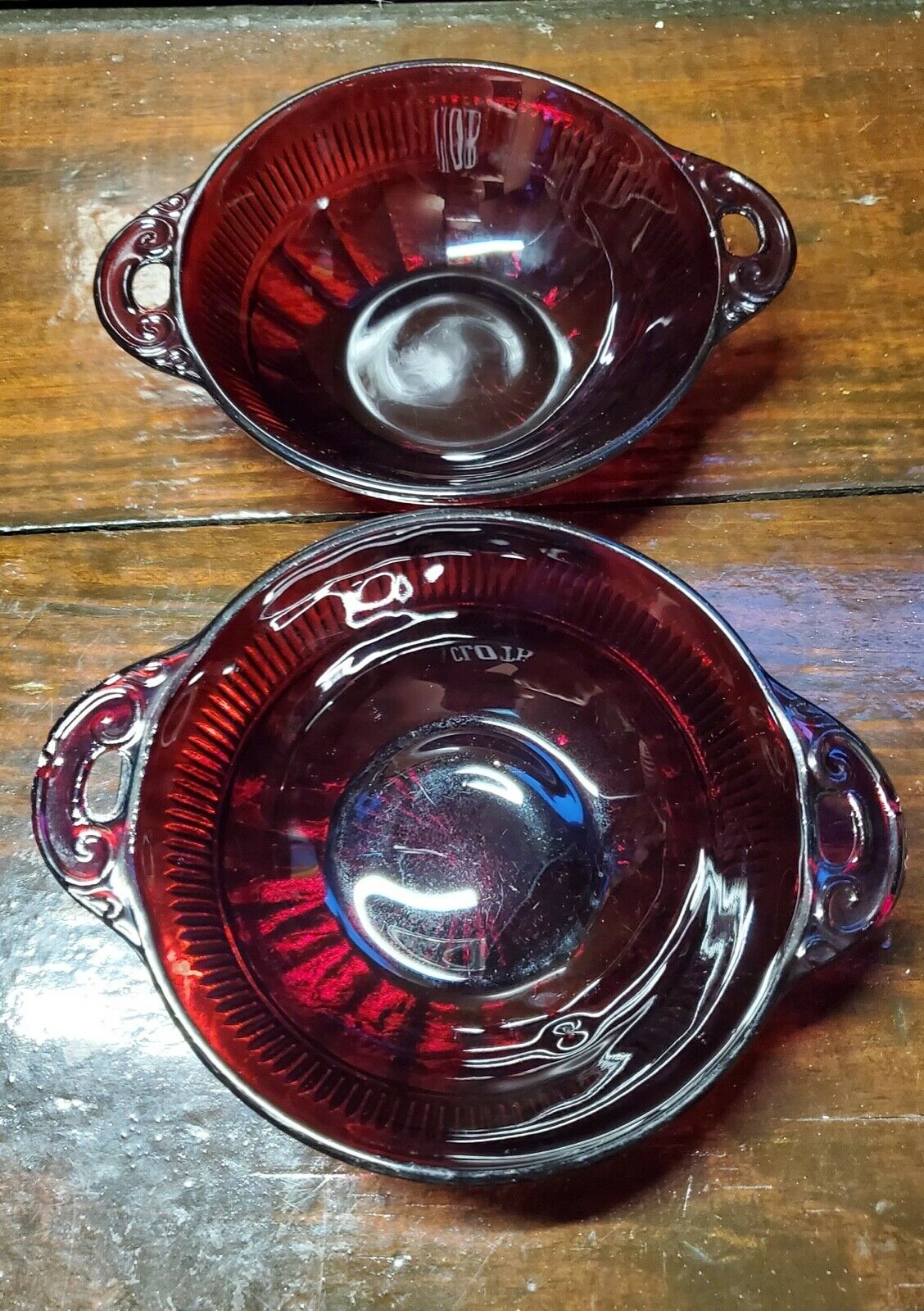 Antique Coronation Hocking Glass Royal Ruby Handled Berry Dish 1930s Original