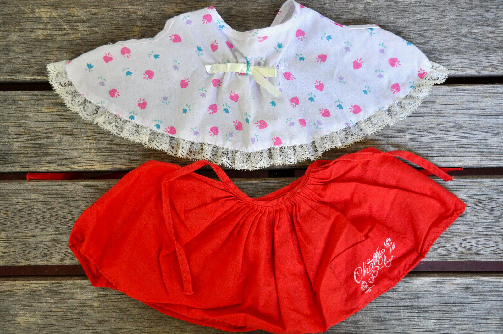 Lot Of 2 Vintage 60's Mattel Chatty Baby Doll Red Jumper Dress & An Apron Dress